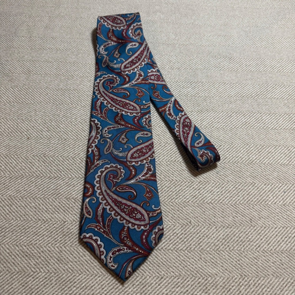 Christian Dior Monsieur Silk Tie Blue Burgundy Paisley Vintage Designer Necktie